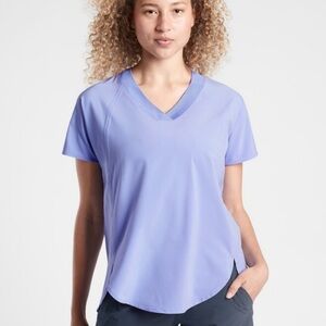 Athleta Periwinkle Zephyr Short Sleeve V-Neck Tee